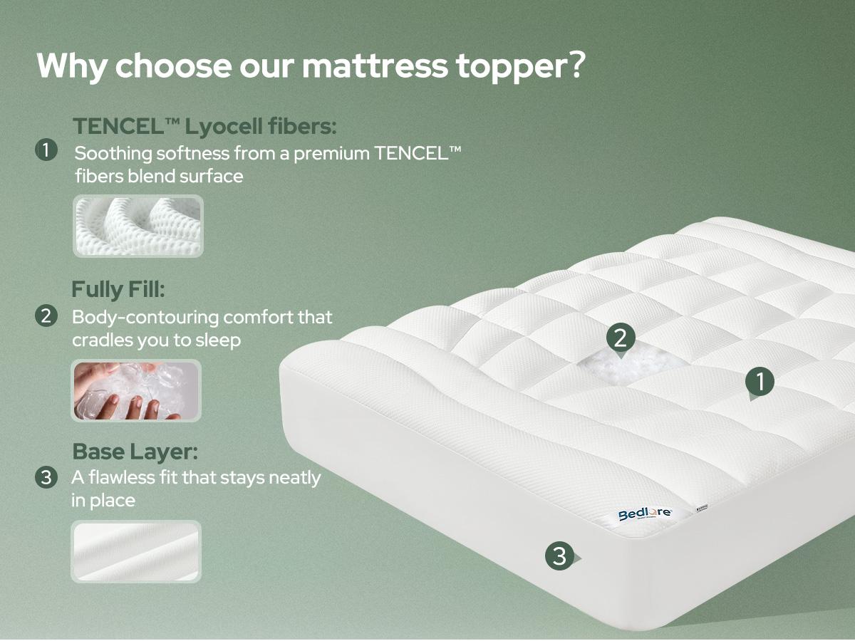 NEW ARRIVAL【BEDLORE】Mattress Topper, Ultra Soft Tencel Blend Pillow Top Mattress Pad for Back Pain Relief, 800 GSM Extra Thick and Breathable Cooling Mattress Cover with 6-18 Inch Deep Pocket HomeEssentials