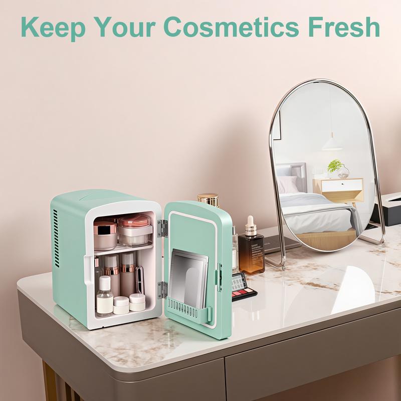 iceBLUE Mini Fridge for Bedroom 4L/6 Cans Skincare Fridge with Dimmable LED Light Mirror Portable Mini Fridge for Dorm Office and Car Cooler and Warmer for Refrigerating Makeup Skin Care and Food Black Green Beauty Refrigerator chilled  skincare organ iza