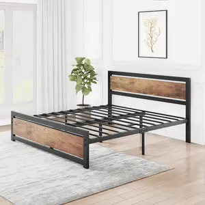 Sturdy Queen Bed Frame with Rustic Headboard, Sturdy Bed Frame for Indoor Use