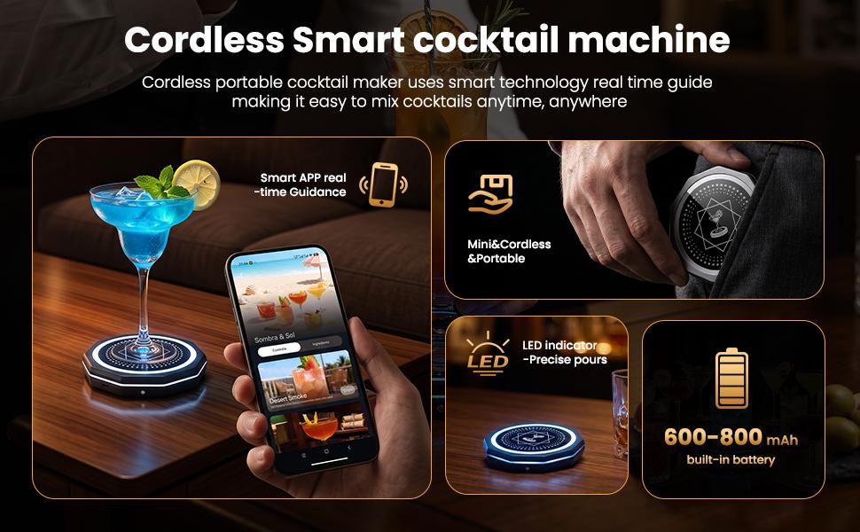 Barsys Smart Coaster 2.0 –Smart Cocktail Maker Portable Cocktail Maker & Drink Mixer, App Controlled Automatic Cocktail Mixing Machine with 1000+ Recipes for Cocktails & Mocktails
