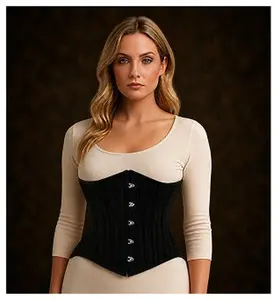 Black Cotton Steel Boned Waist Training Corset