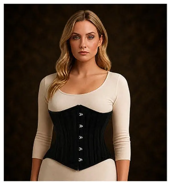 Black Cotton Steel Boned Waist Training Corset