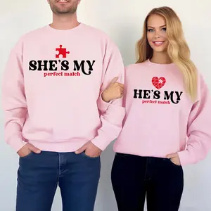 [Sale off up to 40%] Matching Valentine for Couples Sweatshirts, Cute His & Hers Love, He's My Perfect Match and She's My Perfect Valentine Girlfriend for Gifts