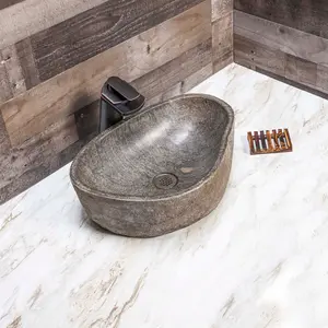 Large River Stone Vessel Sink - Elegant Design for Home or Outdoor Use with Durable Construction