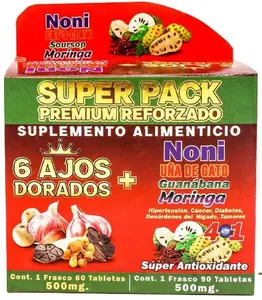 6 Ajos Dorados Noni Uña de Gato+ More Dietary Supplement (90 Tablets) Natural Vitamin Healthcare Fitness