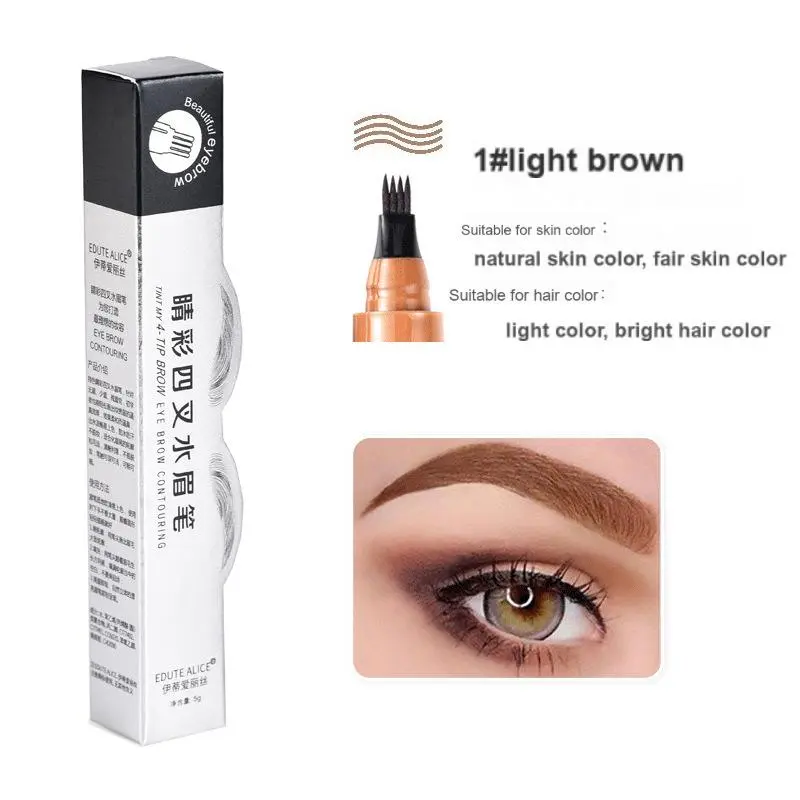 Simulated native eyebrow pencils for women waterproof lasting four-fork liquid water eyebrow pencil four-head three-dimensional color rendering waterproof and sweat-proof eyebrow pencil Makeup Cosmetic 01 #Light Brown