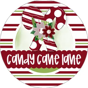 Christmas Sign, Candy Cane Lane, DECOE-5321-D, Sign For Wreath, 10" Wood Sign