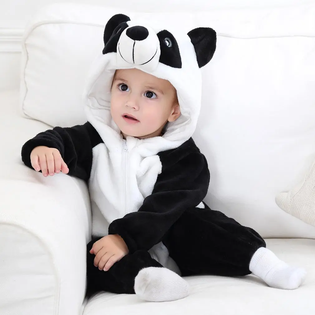 Baby & Toddler Animal Flannel Jumpsuit, Warm Cosplay Pajamas with Animal Hoodie for Halloween Party Costume Decoration, Polyester, Holidays, Baby Showers, Birthdays, 0 - 3 Years, 0-24 Months, One-Pieces