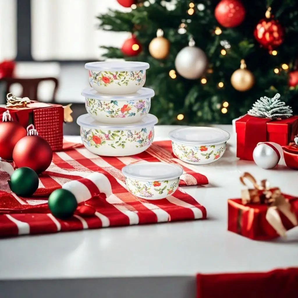 Flower & Bird Pattern Storage Bowl Set, 3/5 Counts Mixed Sizes Reusable Food Storage Box, Portable Food Container for Home Kitchen Picnic Camping