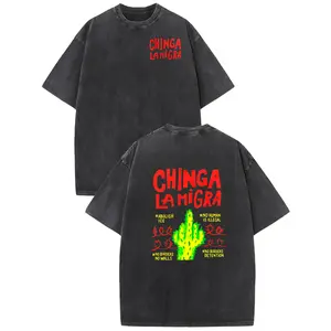Women's Activist Black Graphic Tee "Chinga La Migra" Print Short Sleeve Casual Latinx T Shirt for Women Gift oversized tshirt