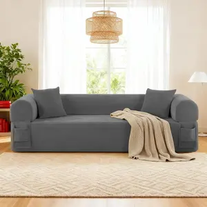 3 Seater Corduroy Sofa Living Room Cloud Sofa in Box Memory Foam Armrests Gray Customized