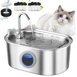Automatic Cat Water Fountain with 9 Replacement Filters, 3.2L/108OZ Large Capacity Cat Water Fountain, Ultra-quiet and Easy to Clean Stainless Steel Cat and Dog Water Fountain, Automatic Water Feeder