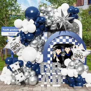 154-Piece Graduation Balloon Arch Kit with Navy, Silver, White & Star Foil Balloons for Class of 2026
