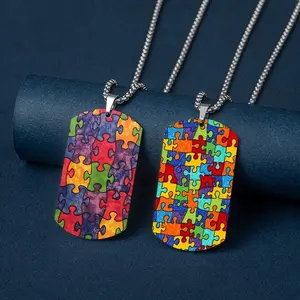 caring for children with autism and autism, color-printed titanium steel pendant, dog tag, stainless steel necklace, military tag.