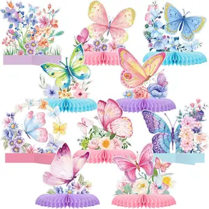 10 Pieces Butterfly Centerpieces for Tables Butterfly Birthday Party Decorations Spring Honeycomb Table Centerpiece Spring Flower Theme Party Supplies for Birthday Baby Shower Decor