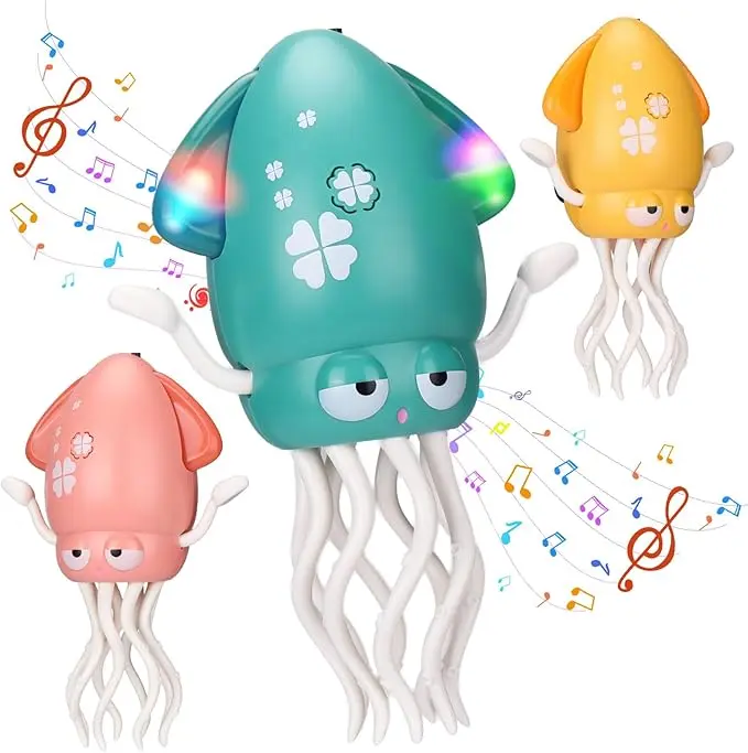 Dancing Squid Baby Toy, Infant Tummy Time Toys for 3-6 Months, Interactive Crawling Octopus with Music & Lights for 6-12, 12-18 Learning Walking Toy for Toddlers 1 Year Old Boys Girls Birthday Gifts