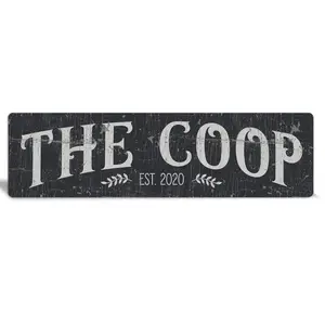 Metal Black Rustic Coop Sign for Chicken Coops, Outdoor Safe, 4"x15" with Rounded Corners - The  Sign Shoppe Decor Gift