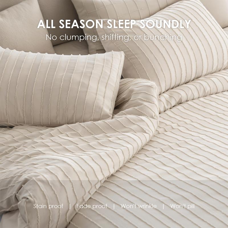 Beige Bohemian Jacquard Bedding Set, Wrinkle-Resistant & Machine Washable - Warm Breathable Comfort for Kids & Adults, Queen Duvet Cover, Ultimate Christmas Gift