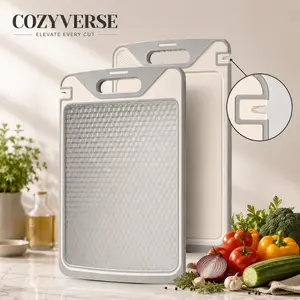 COZYVERSE Cutting Board for Kitchen, 2-in-1 Stainless Steel and Non-Toxic PP, Double-Sided Design for Food Separation, Easy to Clean Chopping Knives Knives