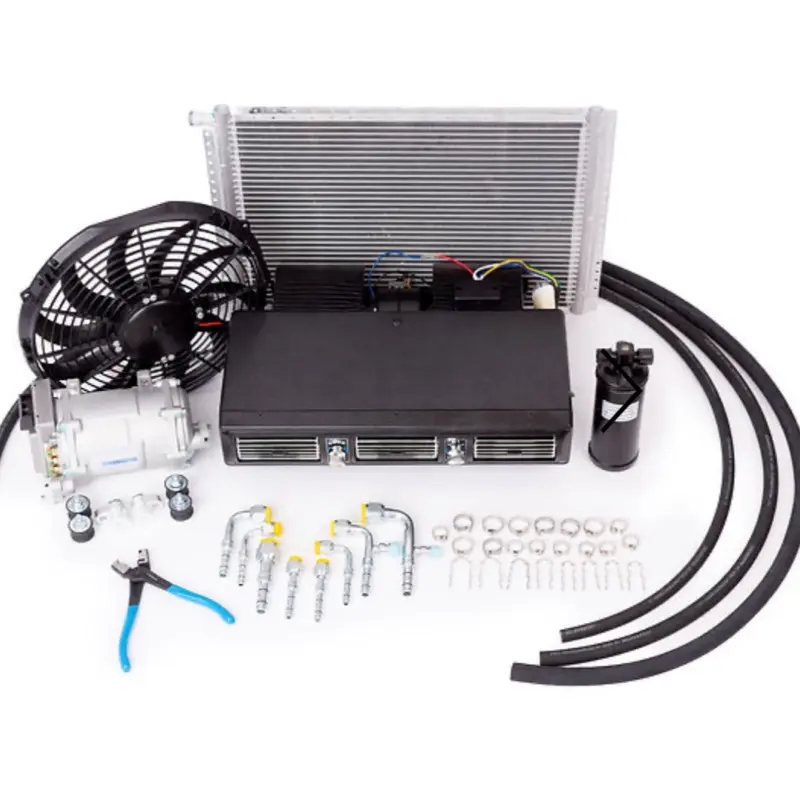Coldmaster A/C Kit Universal Underdash Evaporator KIT 450B-100 QF with Electric Compressor 12V 22000 BTU Capacity 30-Pass 4-Way All-Aluminum Coil