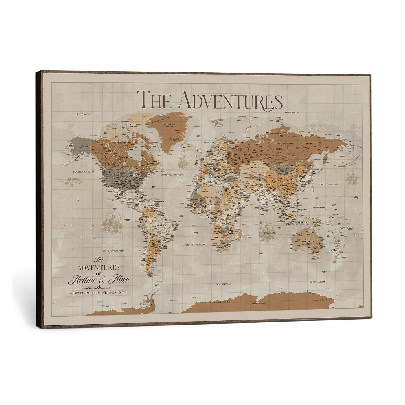 Custom Push Pin World Map Wall Art Canvas Print – Personalized Travel Tracker - NEWMAP-10
