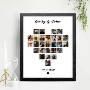 Customized Unique Heart-Shaped Puzzle Photo Frame, Romantic Keepsake Personalized Photo Frame, Custom Canvas Print Wall Artwork Decor For Anniversary Gifts & Family Memories, Christmas Gift