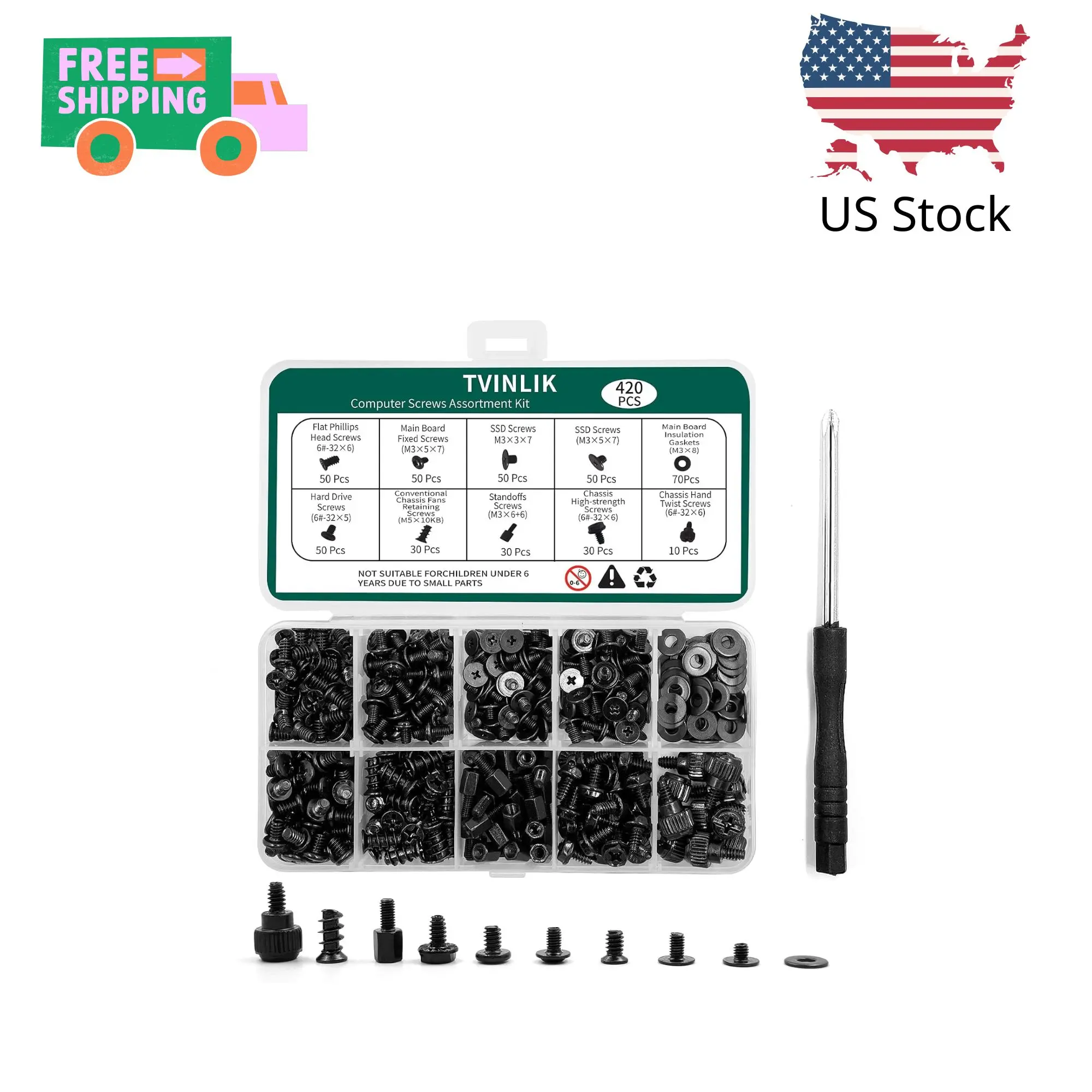 420PCS Computer Screw Kit, Motherboard Standoffs Assorted Screws for PC Case, HDD, SSD, Laptop, Fan, CD-ROM