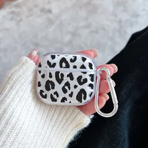 Leopard - print elegance Pattern Protective Case for AirPods 4/3/2/1/Pro/Pro2 Soft TPU Earphone Cover, Transparent with Keychain