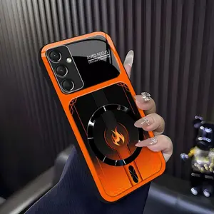 Cyber Mecha Flame MagSafe Compatible High Gloss Tempered Glass Protective Case with Shockproof Frame for [Galaxy A54] 952