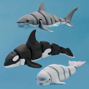 3pcs 3D Printed Whale and Shark Statues: Orca, White Whale, Great White Shark Trio - Indoor/Outdoor Decor, Perfect Gift for Holidays, Friends & Family. Ocean Life, Fantasy Marine Design. Unique Home Decoration, High-quality Print