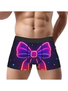 1 piece Neon Glow Bow Pattern Colorful Party Vibes Underpants Homme Panties Men's Underwear Comfortable Shorts Boxer Briefs