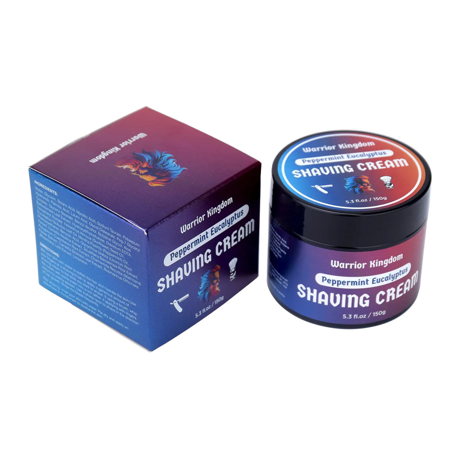 WhollyKaw Warrior Kingdom Shaving Cream Peppermint Eucalyptus for Sensitive Skin Vegan Paraben Free Refreshing Scent Rich Creamy Lather for Smooth Shave Face Head Body Gentle Non Irritating Formula All Skin Types - Aftershave