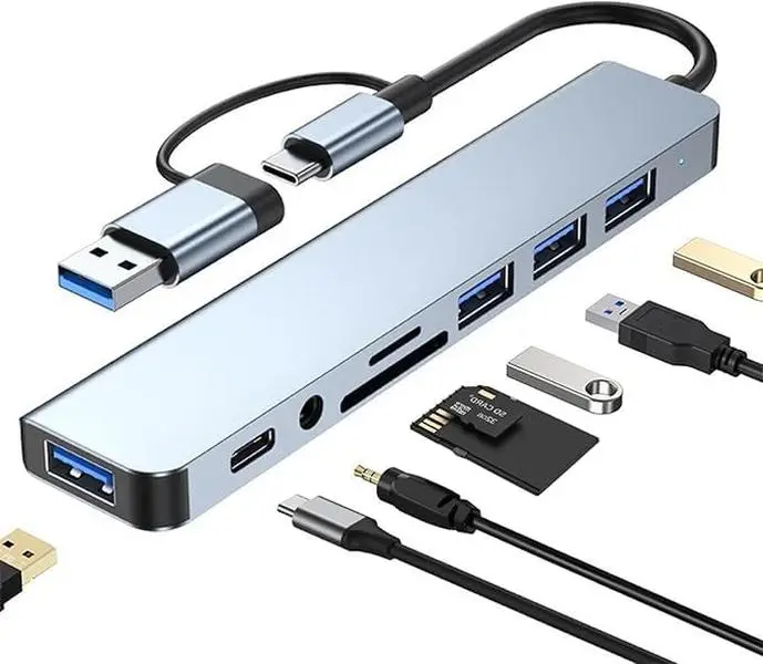 8-in-1 USB C Hub with HDMI Splitter, 4 USB Ports, USB-C, TF/SD Reader, 3.5mm Audio - USB Extender for Laptop, Tablet, Phone accessory, for MacBook Pro/iPad Pro/iPhone 15/Laptop/More #SummerVibes