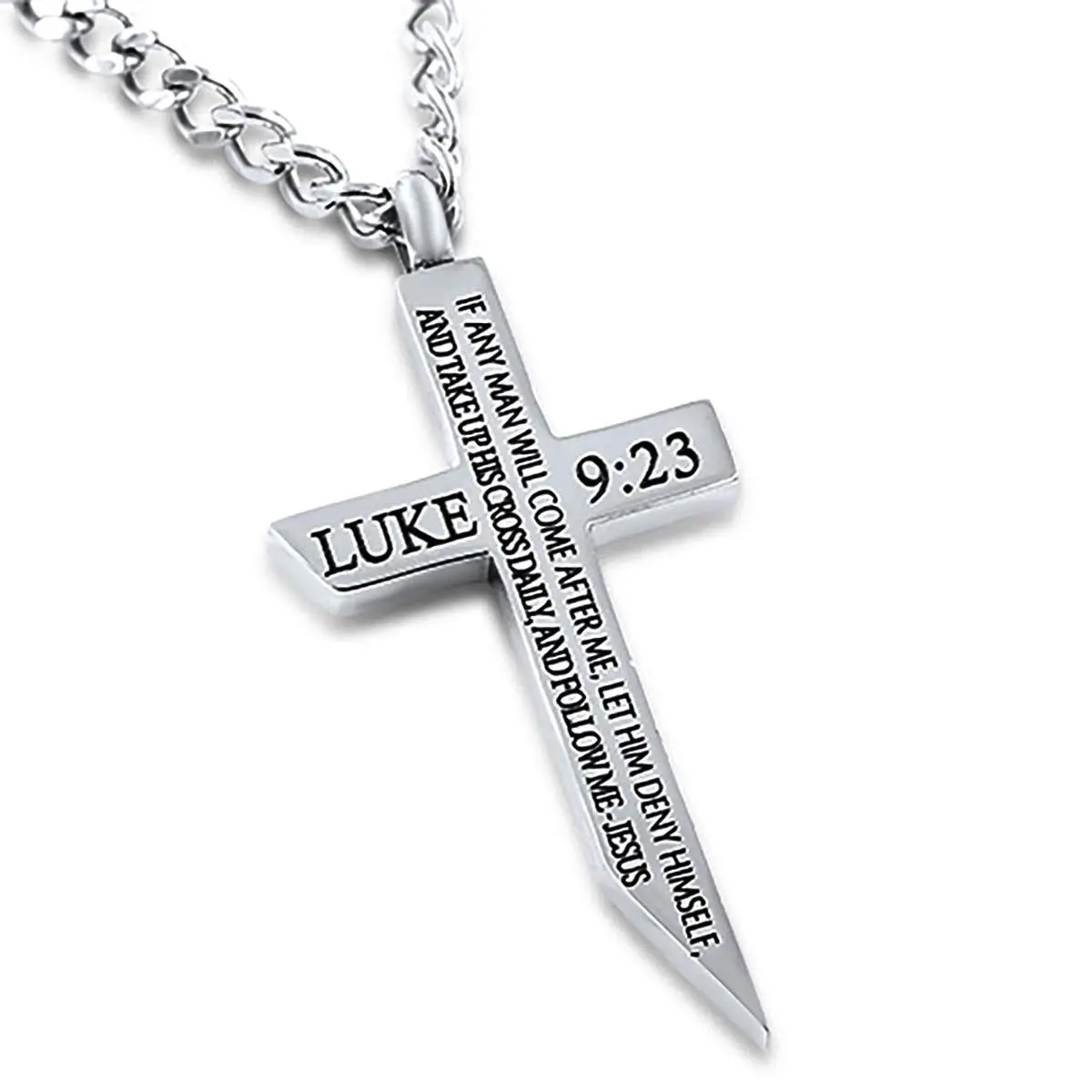 Cross Sword Necklace, TAKE UP HIS CROSS, Stainless Steel with Chain