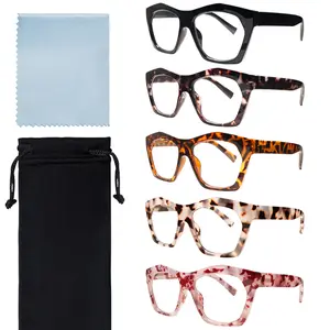 5-Piece Set Of Stylish Retro-Printed Anti-Blue Light Reading Glasses For Women Durable Lenses With Unique Spring Hinge Design Fits Various Face Shapes Ideal For Everyday Wear