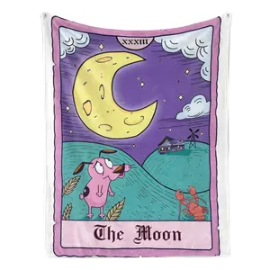 Courage the Cowardly Dog Moon Tarot Flannel Blanket – Soft Cozy Fleece Throw with Crescent Moon Cartoon Design, Spooky All-Season Blanket for Couch, Bed & Home Decor, Perfect Gift for Fans