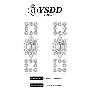【5.23 Gatsby】High-end 2CT Total Emerald Cut 5CM Square Frame Dangle Earrings vvs Synthetic Moissanite Earrings in 925 Sterling Silver