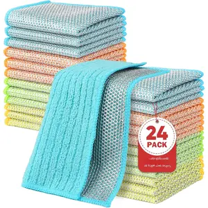 Multipurpose Wire Dishwashing Rag 24 count, Upgraded Double-Layer Non-Scratch Wire Dish Cleaning Cloths, Kitchen  Steel ,  Dishcloth Rag for Cookware, Multicolor, 7"x8"