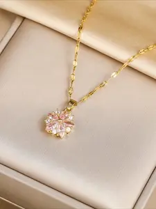Elegant Flower Zircon Pendant Necklace, Stainless Steel Chain, Simple & Sweet Design, Perfect Gift for Women, Daily Wear, Party Style, Fashion Necklace