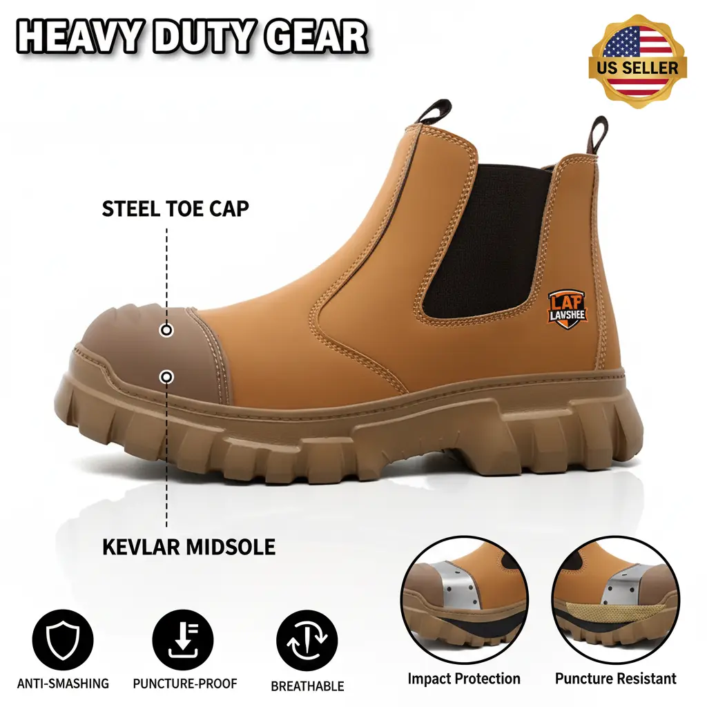 Brown Steel Toe Work Sneakers for Men and Women, Lightweight Anti Slip Safety Shoes with Puncture Proof and Splash Proof Protection for Long Shifts, Walking and Standing All Day