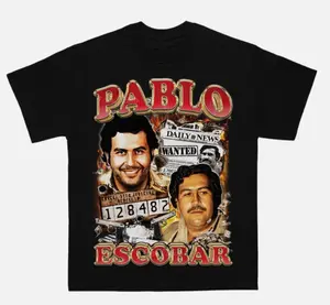 Bootleg Pablo Escobar Chicano Tee – Narco Kingpin Tribute Shirt, Medellín Cartel Vintage Graphic T-Shirt, Hacienda Nápoles Mugshot Design, Retro Latino Gangster Streetwear Top