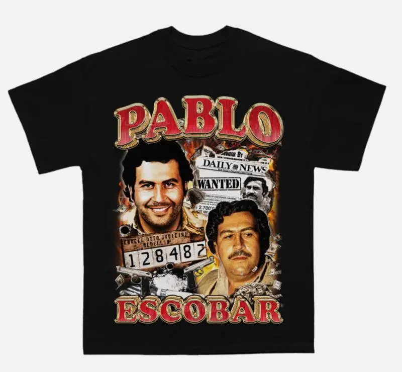 Bootleg Pablo Escobar Chicano Tee – Narco Kingpin Tribute Shirt, Medellín Cartel Vintage Graphic T-Shirt, Hacienda Nápoles Mugshot Design, Retro Latino Gangster Streetwear Top