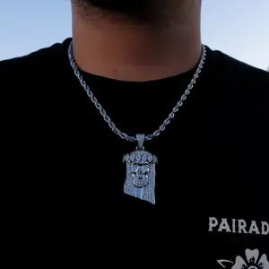 Diamond Jesus Face Pendant White Gold