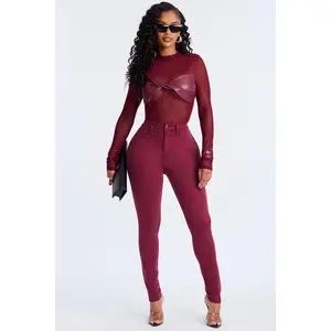 Classic High Waist Skinny Jeans - Burgundy