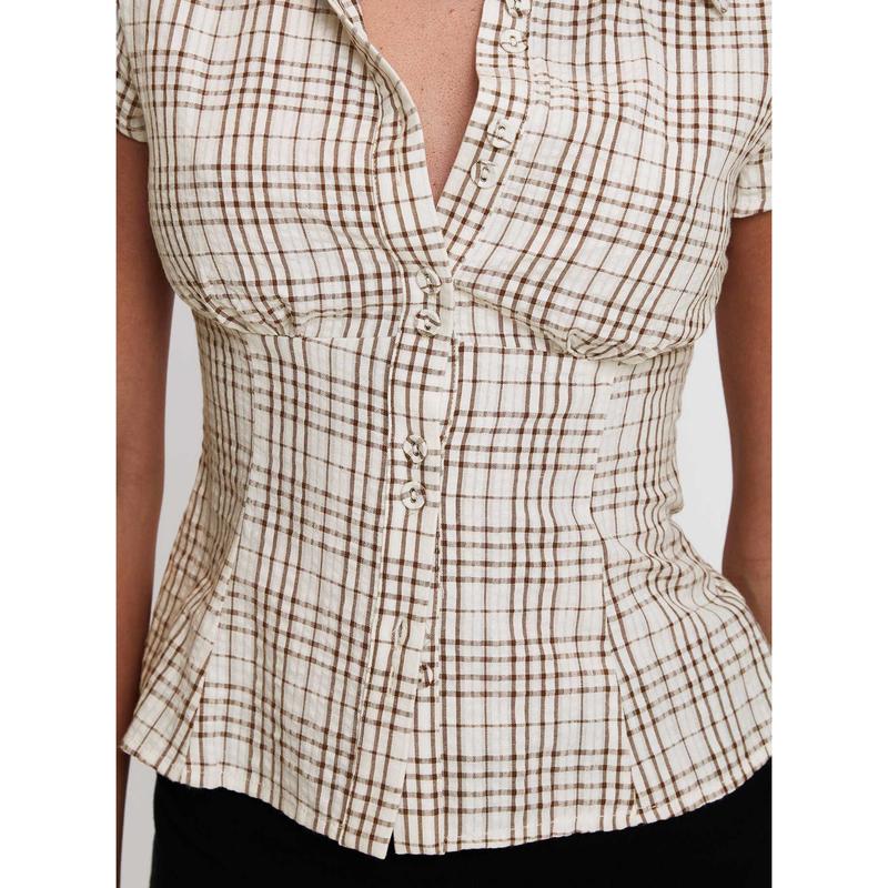 Cottesloe Blouse Top Brown Check