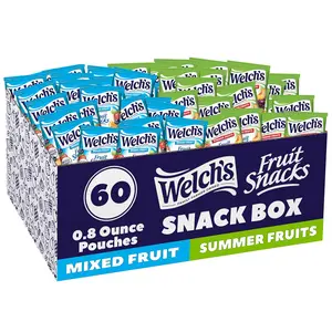 Welch's Fruit Snacks, Mixed Fruit & Summer Fruits Snack Box, Gluten Free, 0.8oz Snack Packs (Pack of 60)