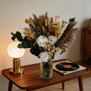 Preserved Dried Pampas Grass Bouquet, Real Dried Flowers with Vase, Lasts for Years