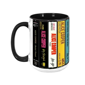 Alice Cooper Cassette Tape Mug, Retro Album Spines Coffee Cup, Shock Rock Fan Gift, School's Out Music Decor