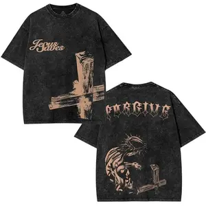 valentine shirts Jesus Saves Washed Cotton Tee: Oversized Christian Streetwear