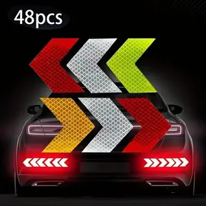 48pcs Reflective Stickers for Cars, Rvs, Motorcycles, Bicycles, 4 Color Bright Arrow Safety Stickers, Waterproof PVC Warning Decals